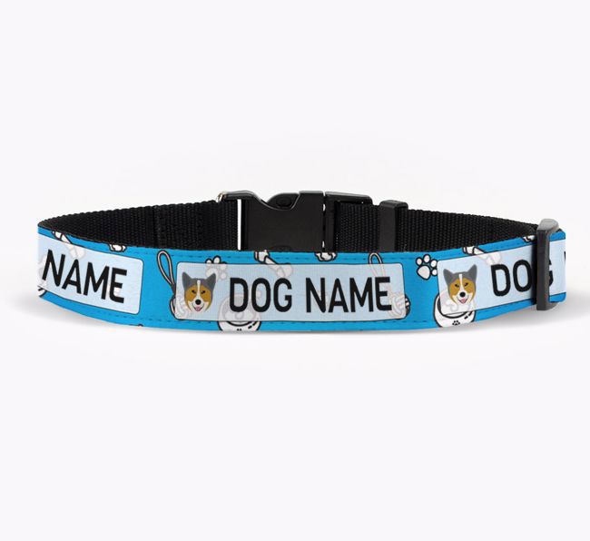 Personalised Fabric Collar with Dog Pattern and {breedFullName} Icon for {dogsName}